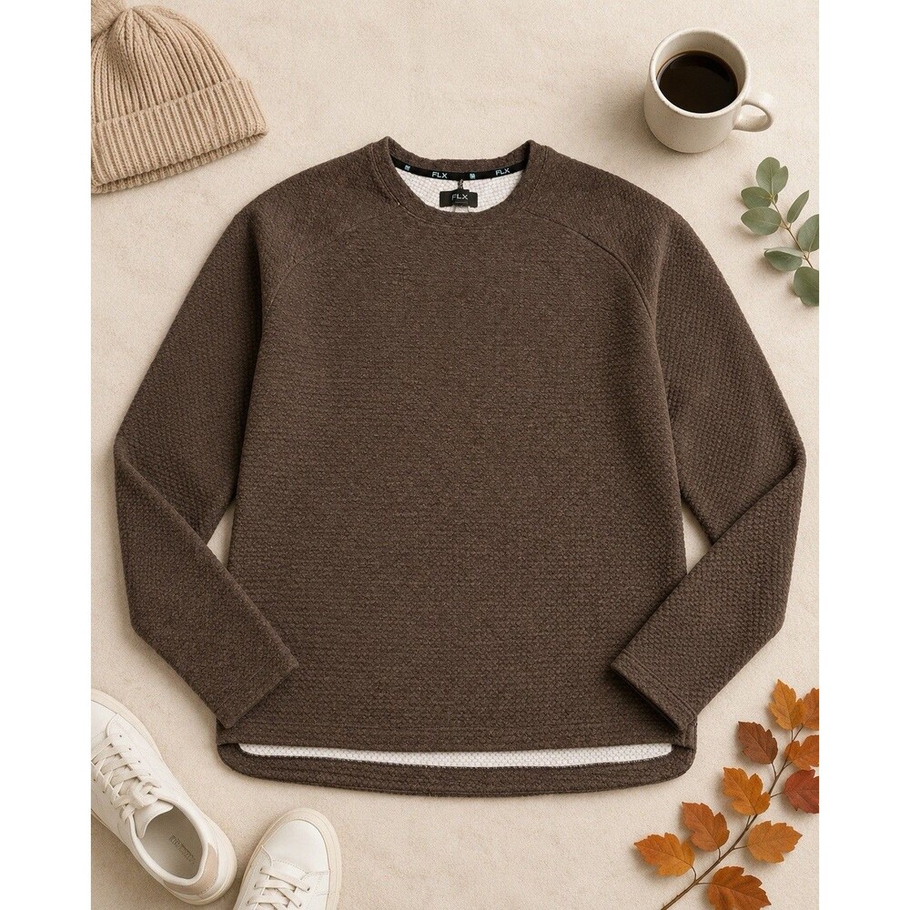 FLX Men’s XL Brown Textured Crewneck Pullover Sweatshirt Sweater Side Zip